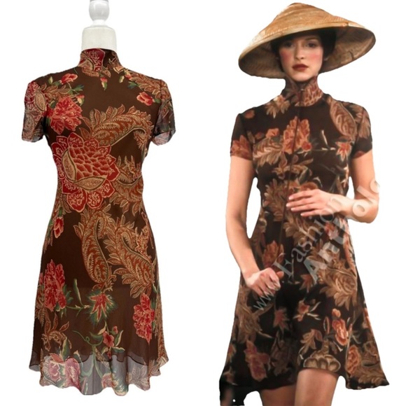 Ralph Lauren Collection Vintage 90s Runway Mini Dress Silk Slip Chinese Qipao 4 - Picture 1 of 16